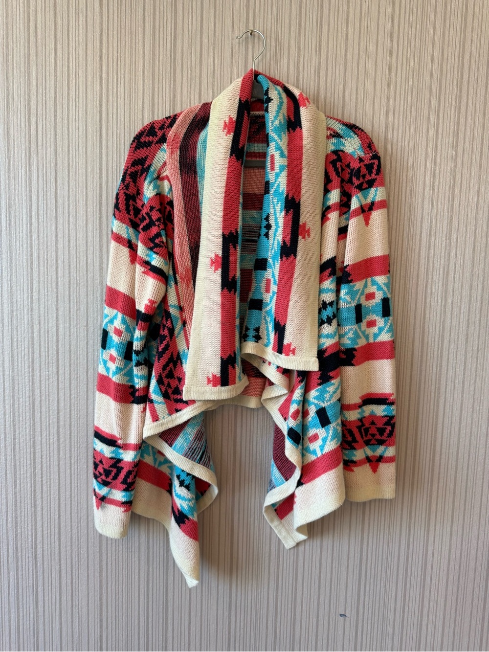Moon Collection Aztec Open-Front Cardigan - Cream, Red & Turquoise